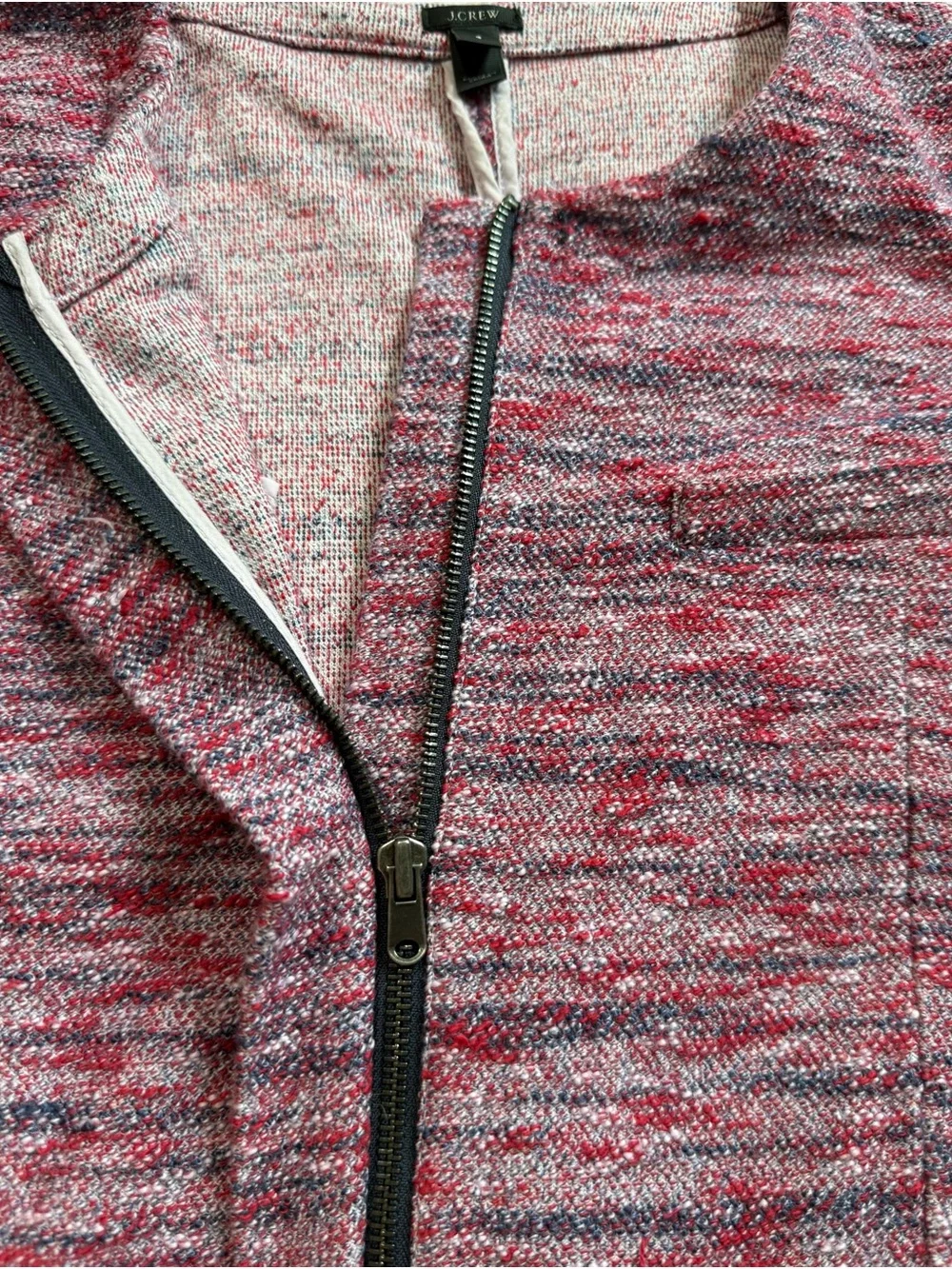 J.Crew Micro Tweed Jacket in Poppy Pink Collarless Zip Blazer Small